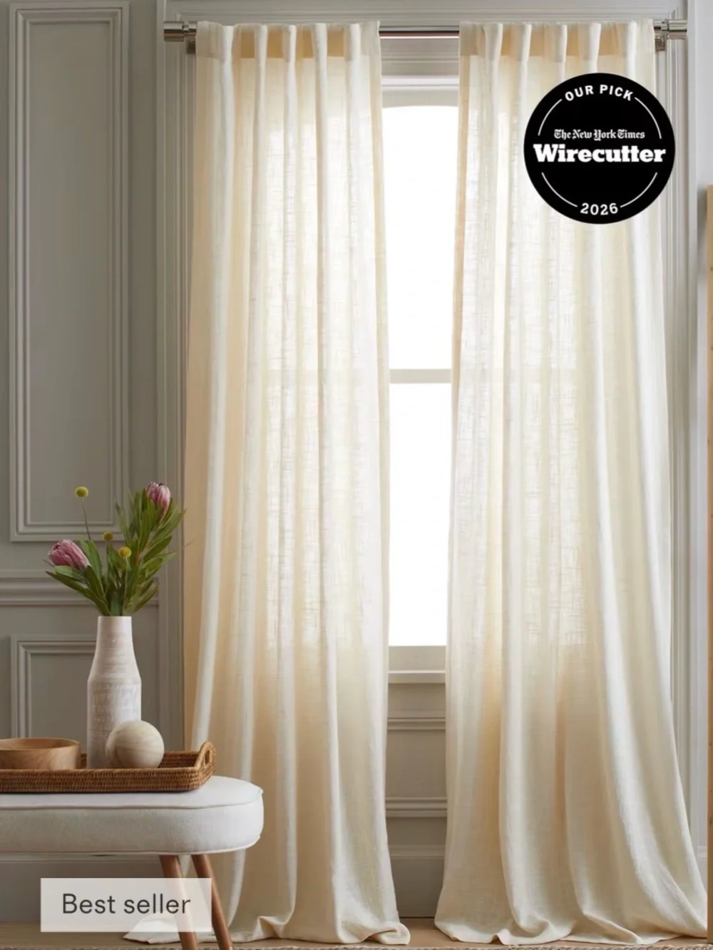 Quince Luxe Linen Sheer Curtains Flax Set (2 panels)